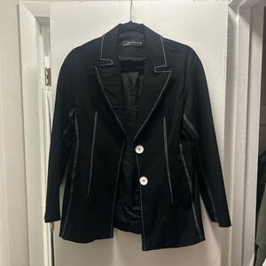 Zara Black Blazer with White Accents